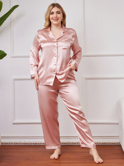 Plus Size Pure Silk Button-Up Women’s Pajamas