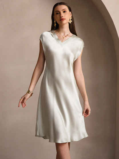 Pure Silk Elegant Short Sleeves Nightgown