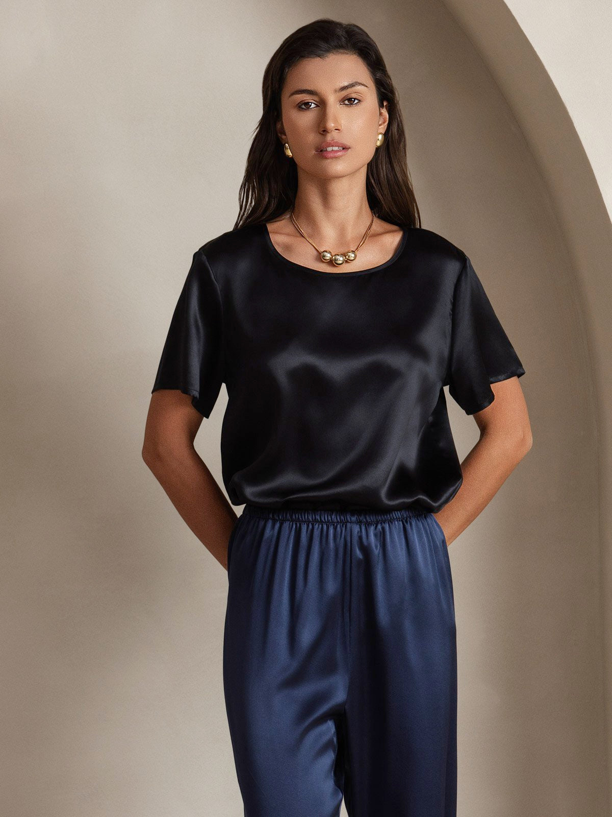 Pure Silk Short Sleeve Women's Top (pants not included)