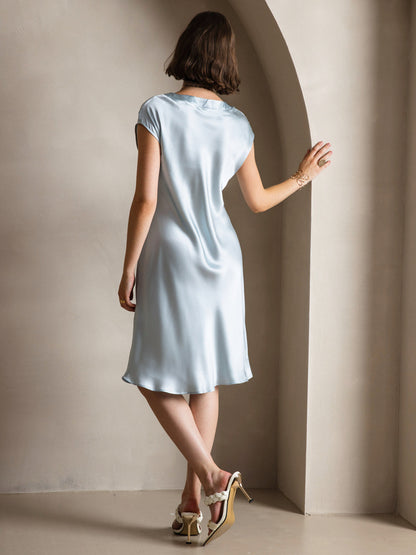 Pure Silk Elegant Short Sleeves Dress