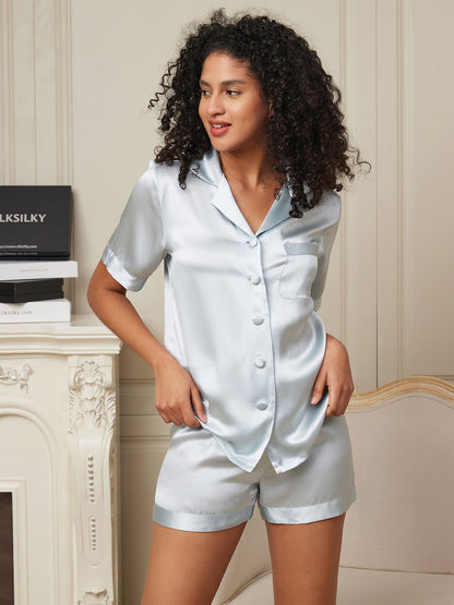 Pure Silk Casual Short Sleeve Women's Pajamas Set