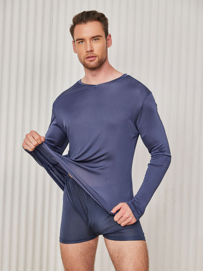 Mens V-Neck Long Sleeve Silk Knitted Tee