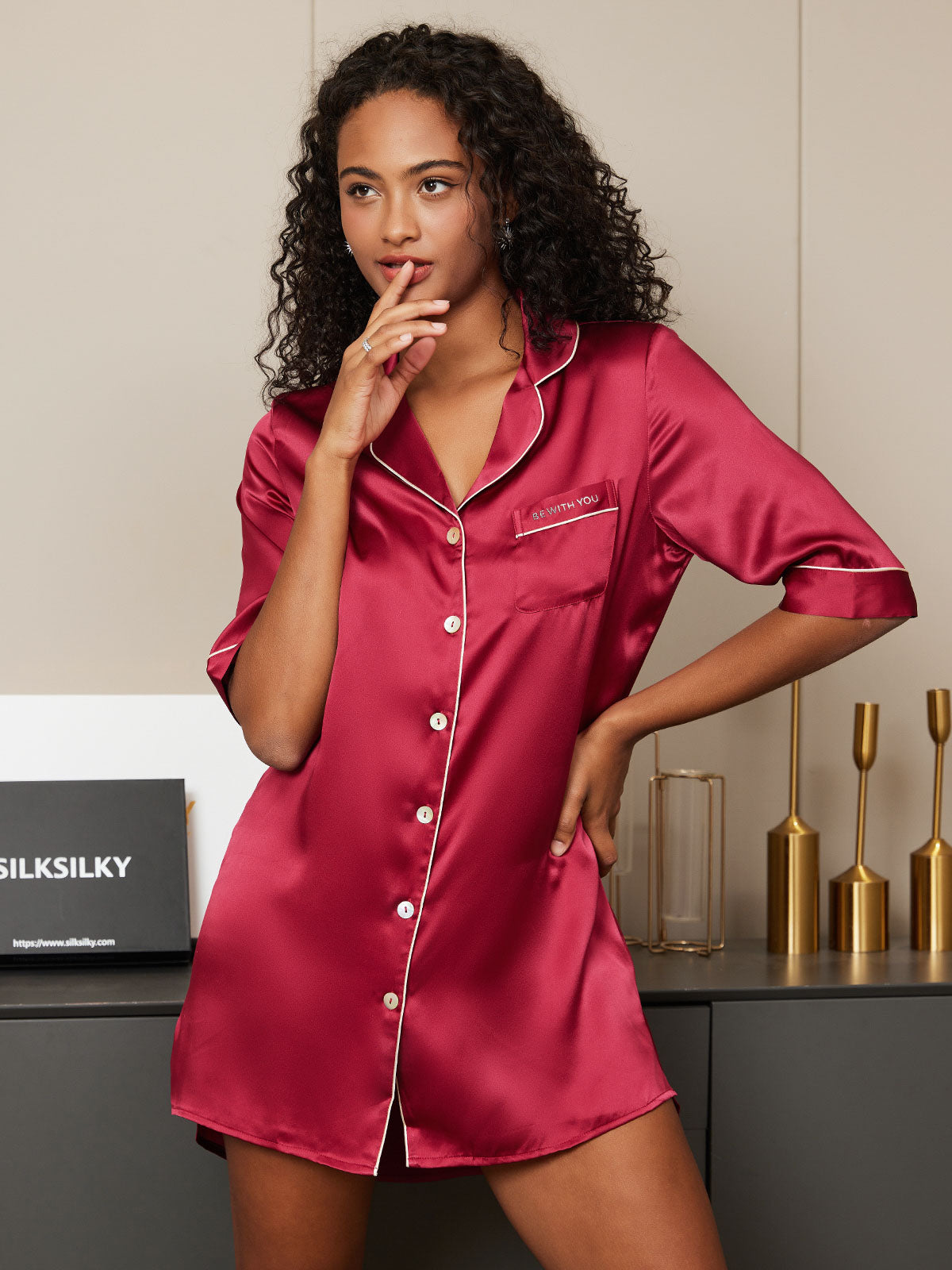 Pure Silk Solid Color Nightshirt