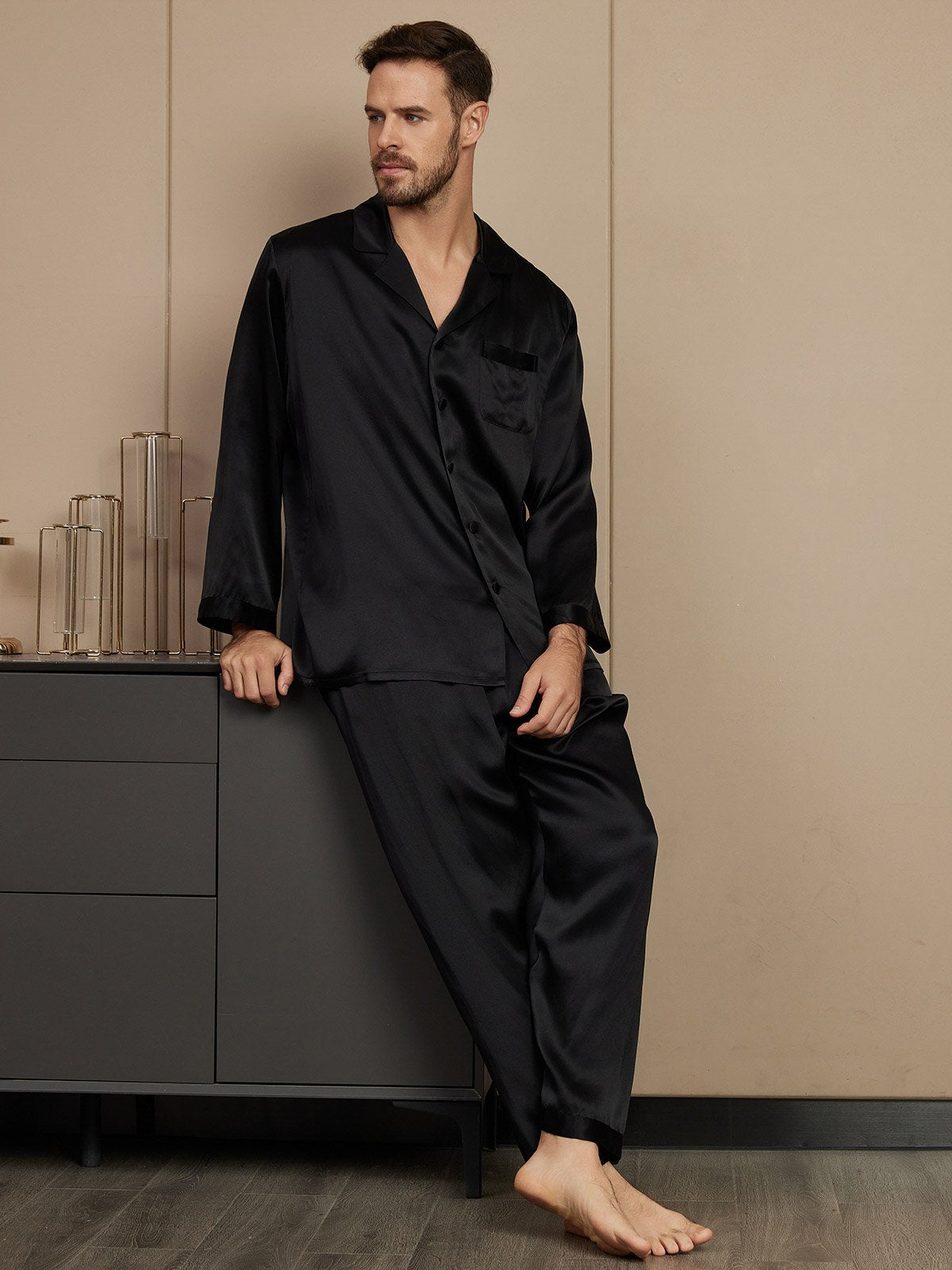 Pure Silk Long Sleeve Men's Pajamas