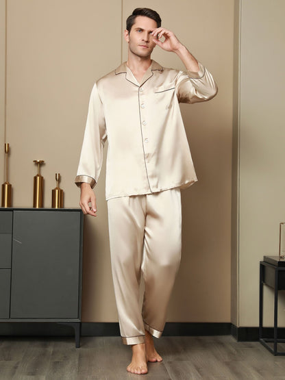 Pure Silk Men‘s Lapel Pajama Set 2Pcs