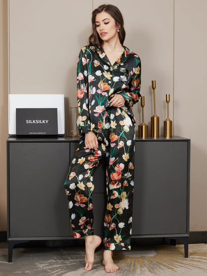 Pure Silk Floral Pattern Womens Pajama Set