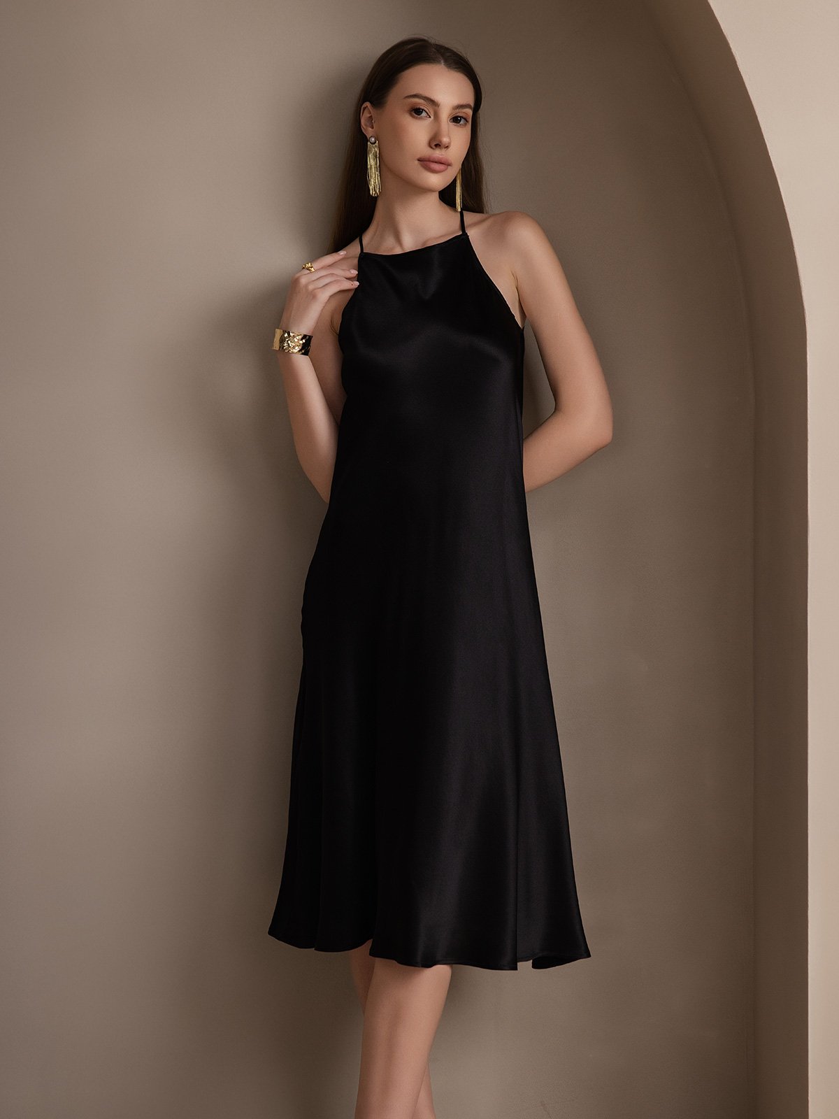 19Momme Silk Elegant Off-Shoulder Dress