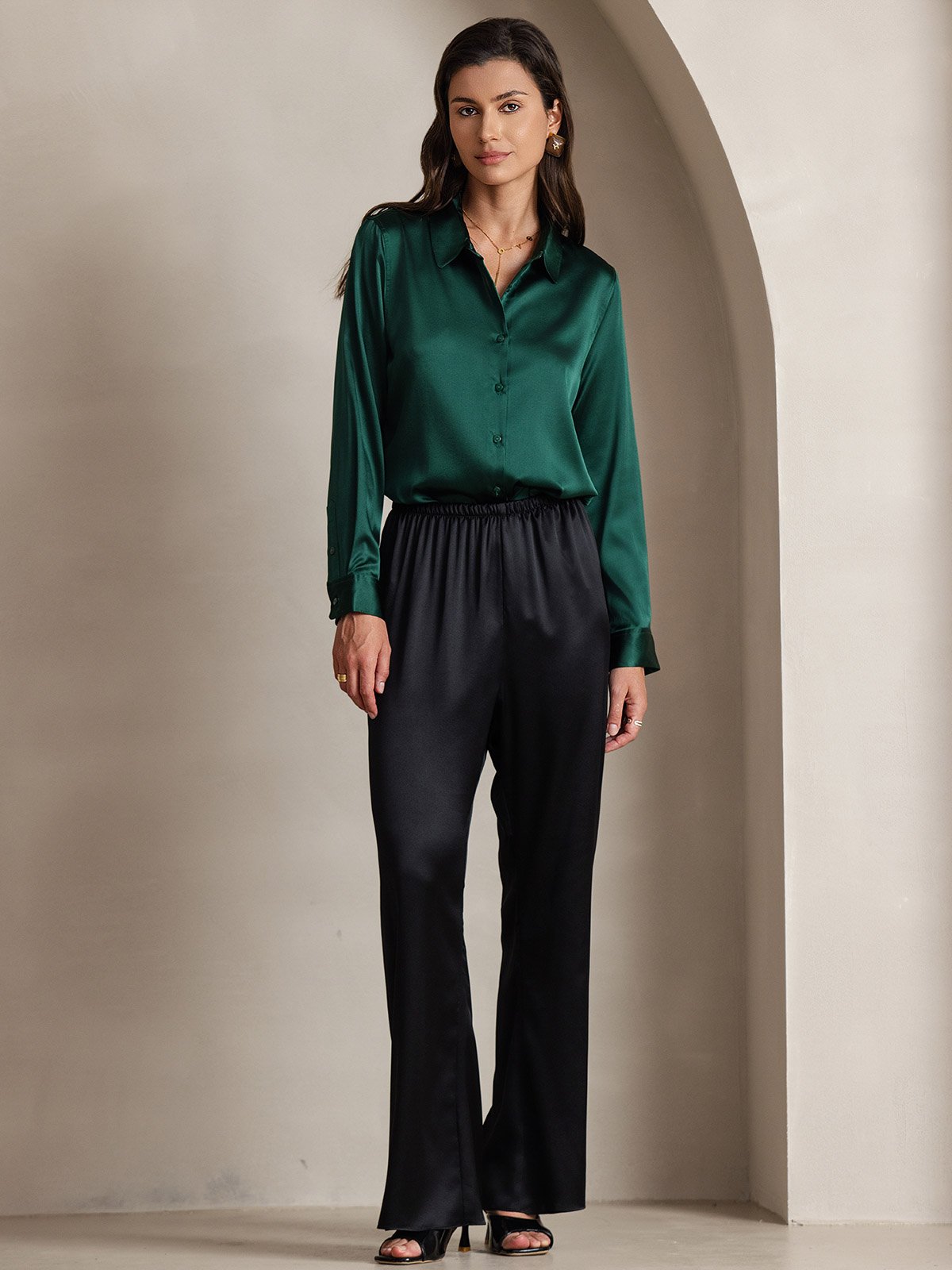 19Momme Fashionable High-Waisted Wide-Leg Pants