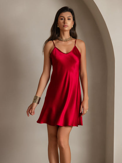 Pure Silk Solid Color Short Slip Dress