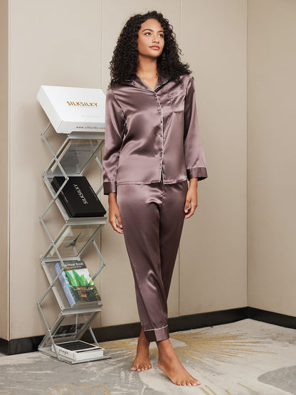 Binding Trim Classic Pure Silk Pajamas Set