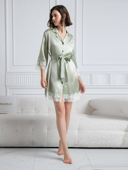 Pure Silk Elegant Lapel Shirt Dress