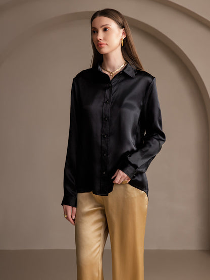 19 Momme Silk Solid Color Fashionable Basic Shirt