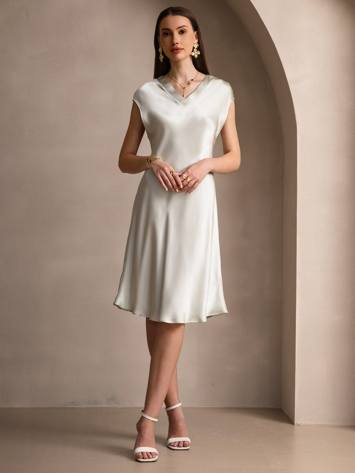 Pure Silk Elegant Short Sleeves Dress