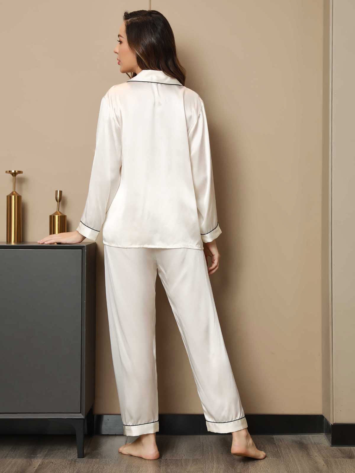 Pure Silk Binding Trim Pajamas Set 2Pcs