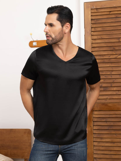 Pure Silk Short Sleeve V-Neck Men's Tee