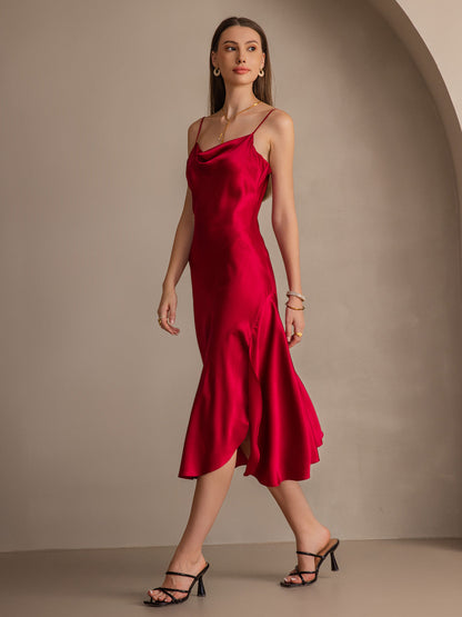 Pure Silk Spaghetti Strap Slit Long Dress