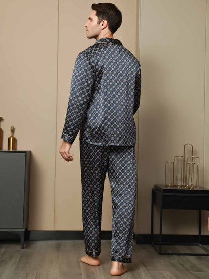 Printed Lapel Men‘s Pure Silk Pajamas