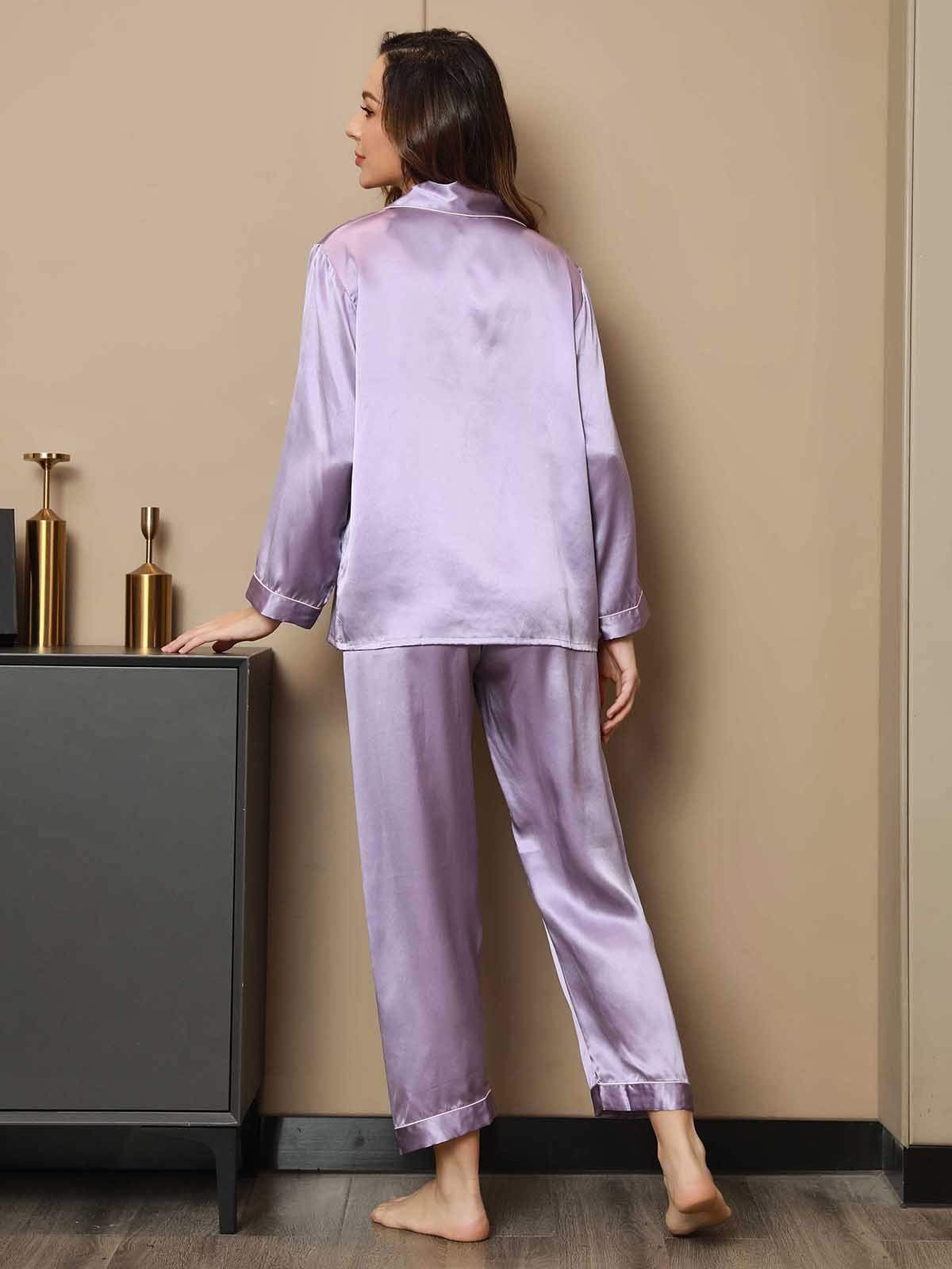 Pure Silk Binding Trim Classic Pajamas Set 2Pcs