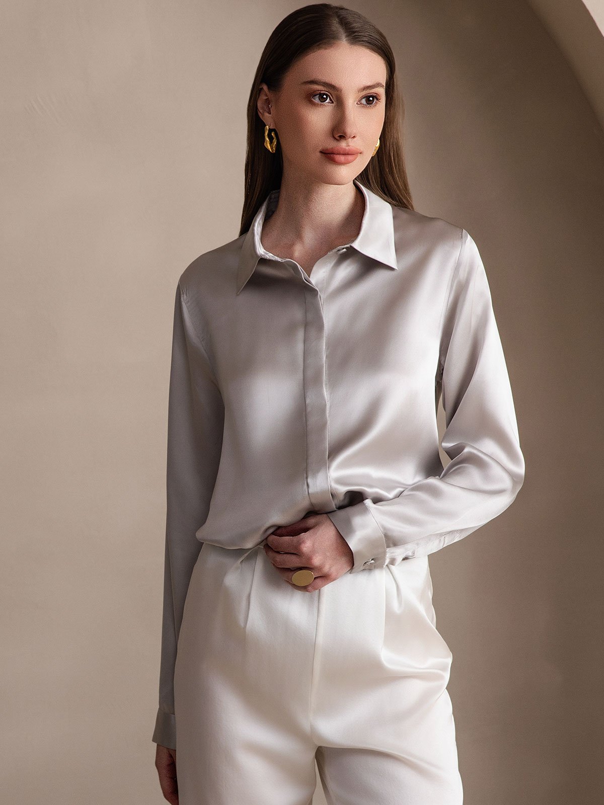 19 Momme Basic Silk Long-Sleeved Shirt