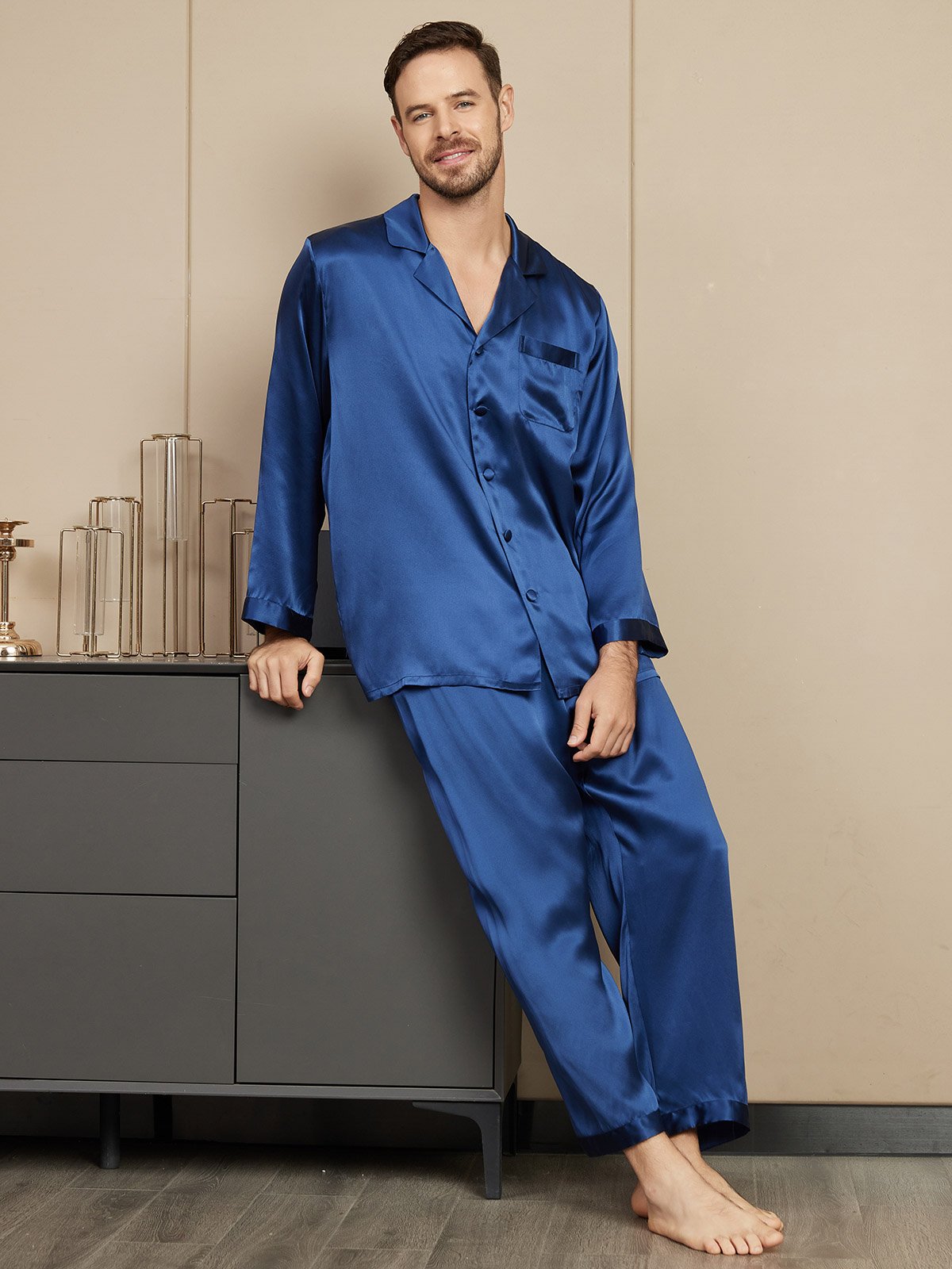 Pure Silk Long Sleeve Men's Pajamas