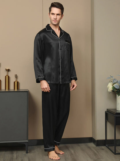 Luxurious Silk Men's Lapel Pajamas 2Pcs