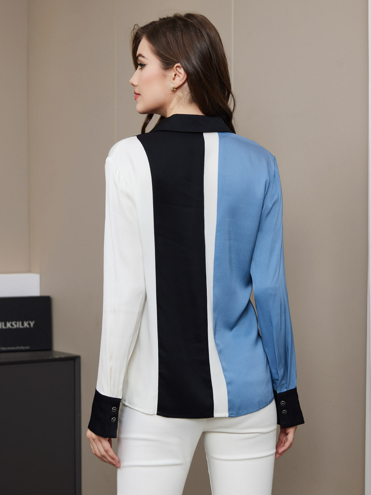 Silk Color Block Concealed Placket Shirt