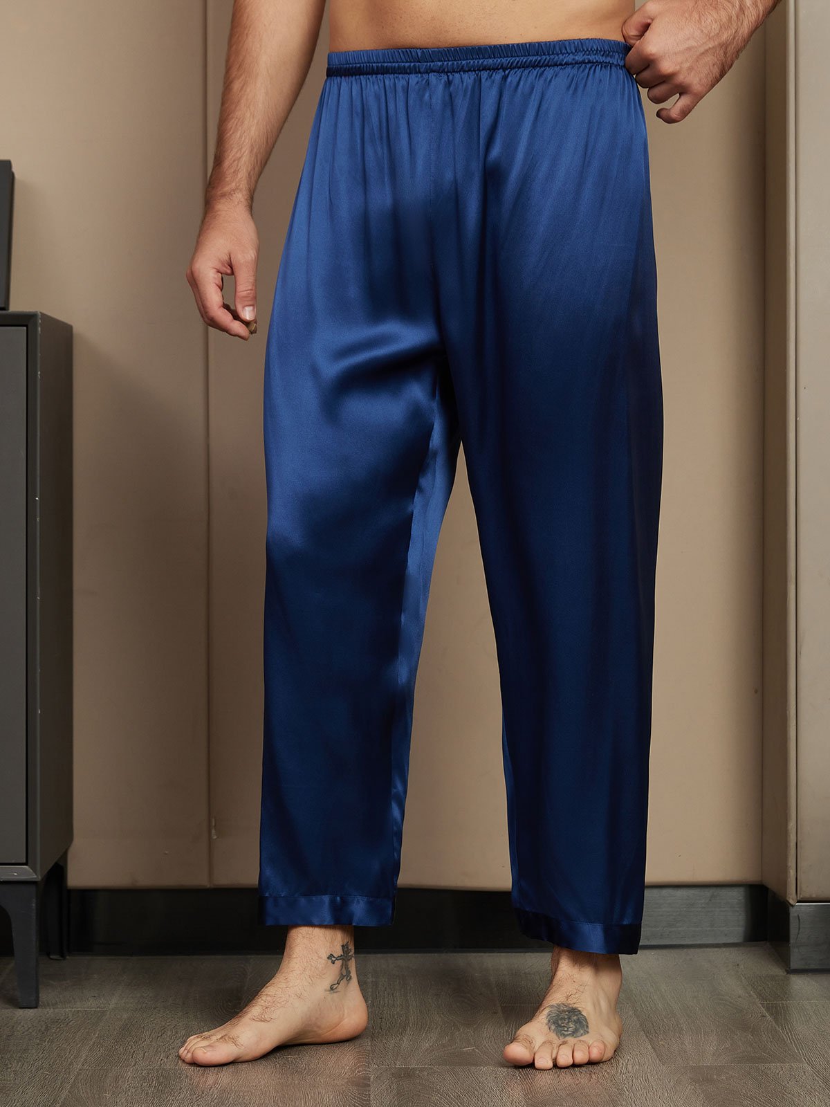 Pure Silk Solid Color Casual Men's Pajama Pants