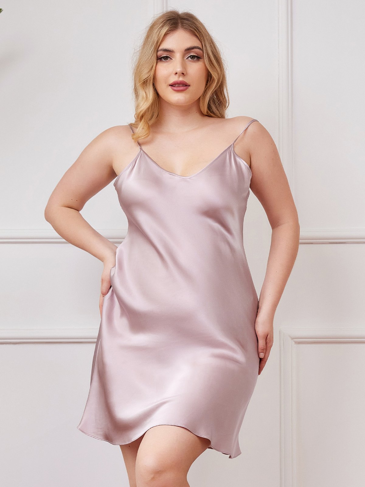 Plus Size Pure Silk Sexy Chemise Slip Nightgown