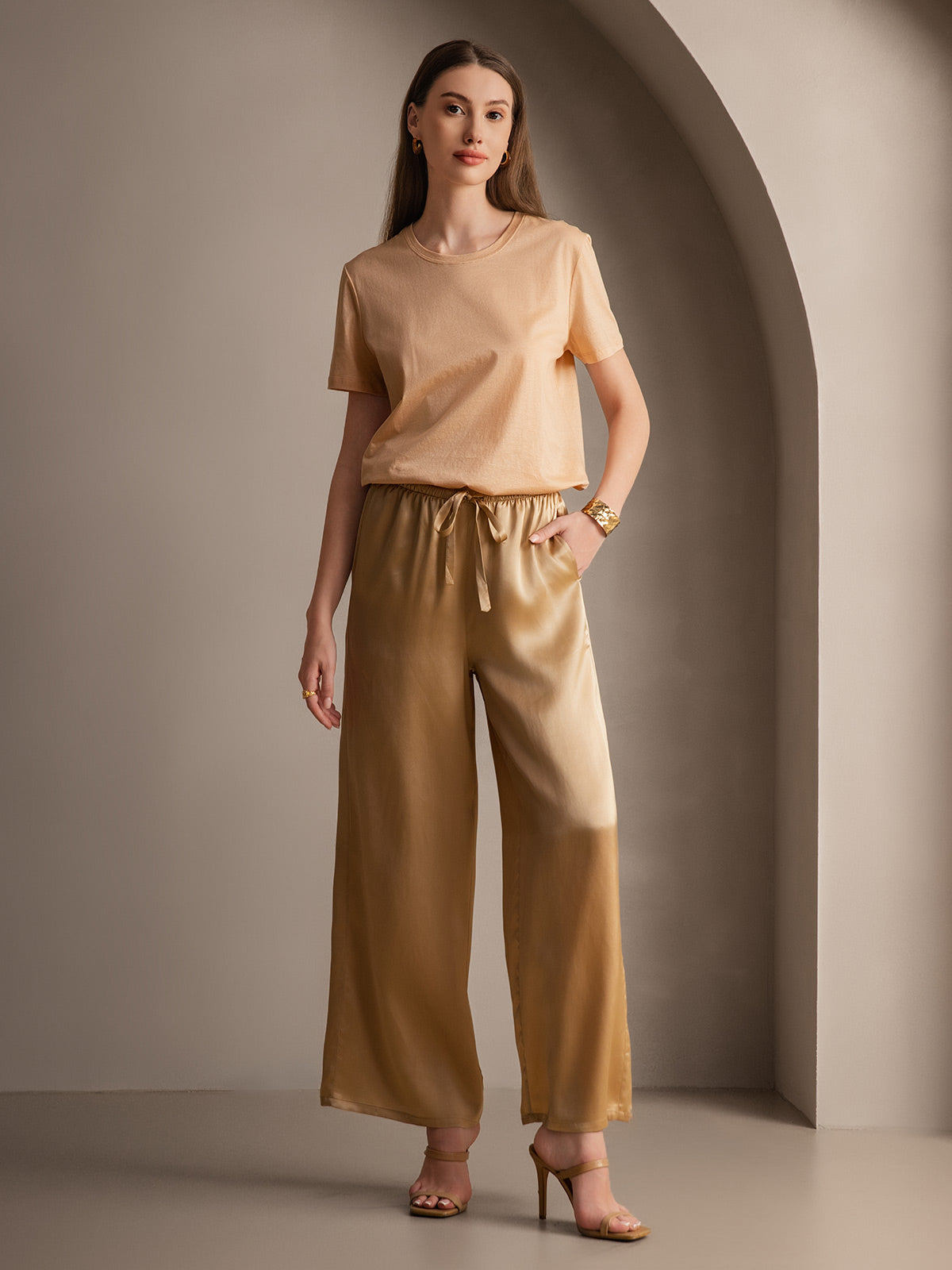 Pure Silk Solid Color Casual Women’s Pants