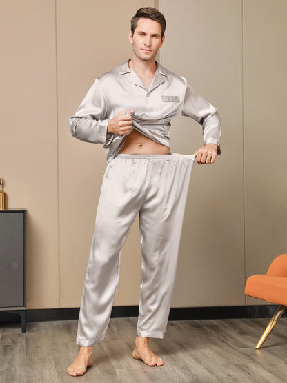 Silk Men's Lapel Long Sleeve Pajamas Set