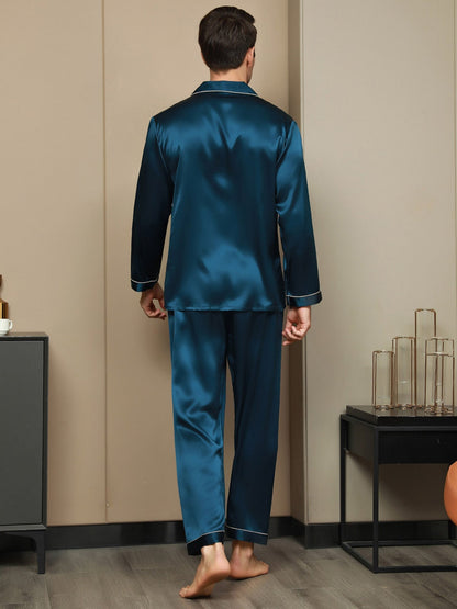 Silk Men's Lapel Long Sleeve Pajamas Set