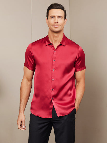 19Momme Mens Classic Short Sleeve Silk Shirt