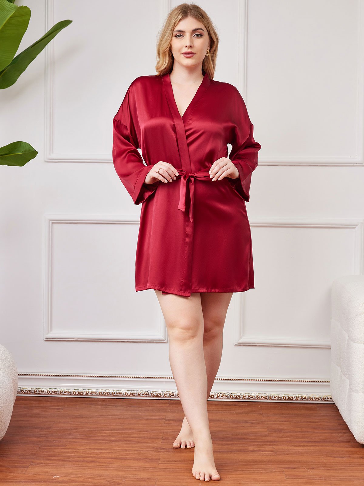 Plus Size Glossy Pure Silk Robe For Women