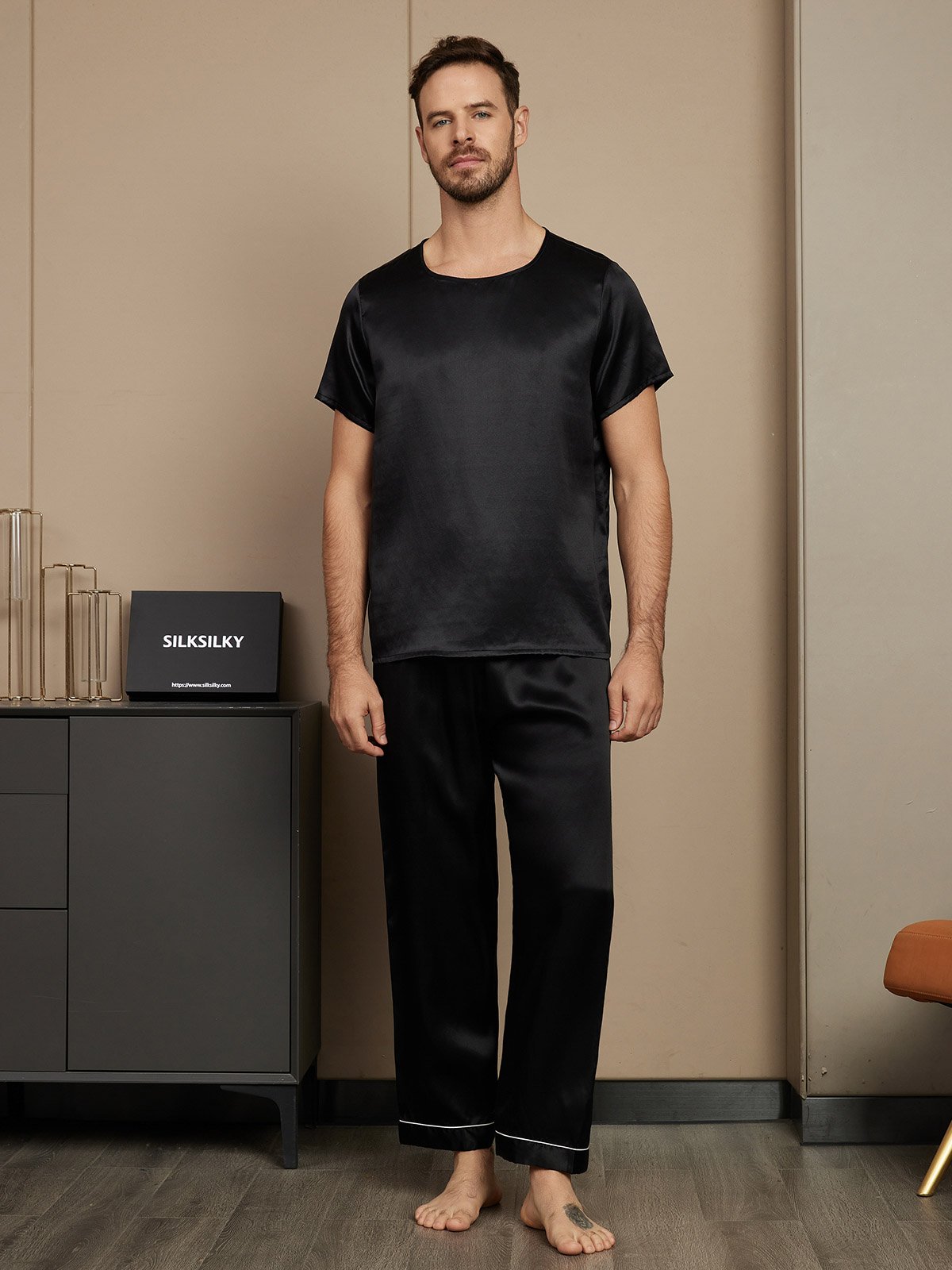 Pure Silk Short Sleeve Classic Men's Pajamas