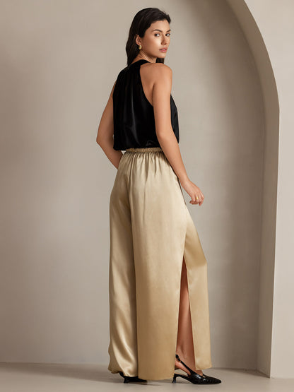 19Momme Silk Fashionable High-Slit Pants