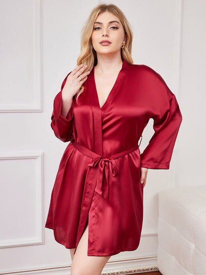 Plus Size Glossy Pure Silk Robe For Women