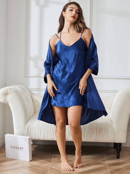 Pure Silk Nightgown & Robe Set 2Pcs