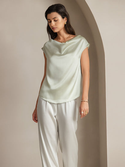 19Momme Silk Cowl Neck Sleeveless Top