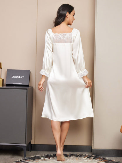 Women's Silk Lace Long Sleeve Midi Nightgown