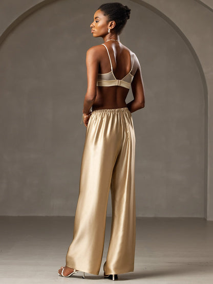 19Momme Fashionable High-Waisted Wide-Leg Pants