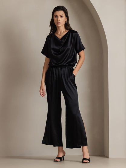 19Momme Fashionable Sexy Silk Side Slit Pants