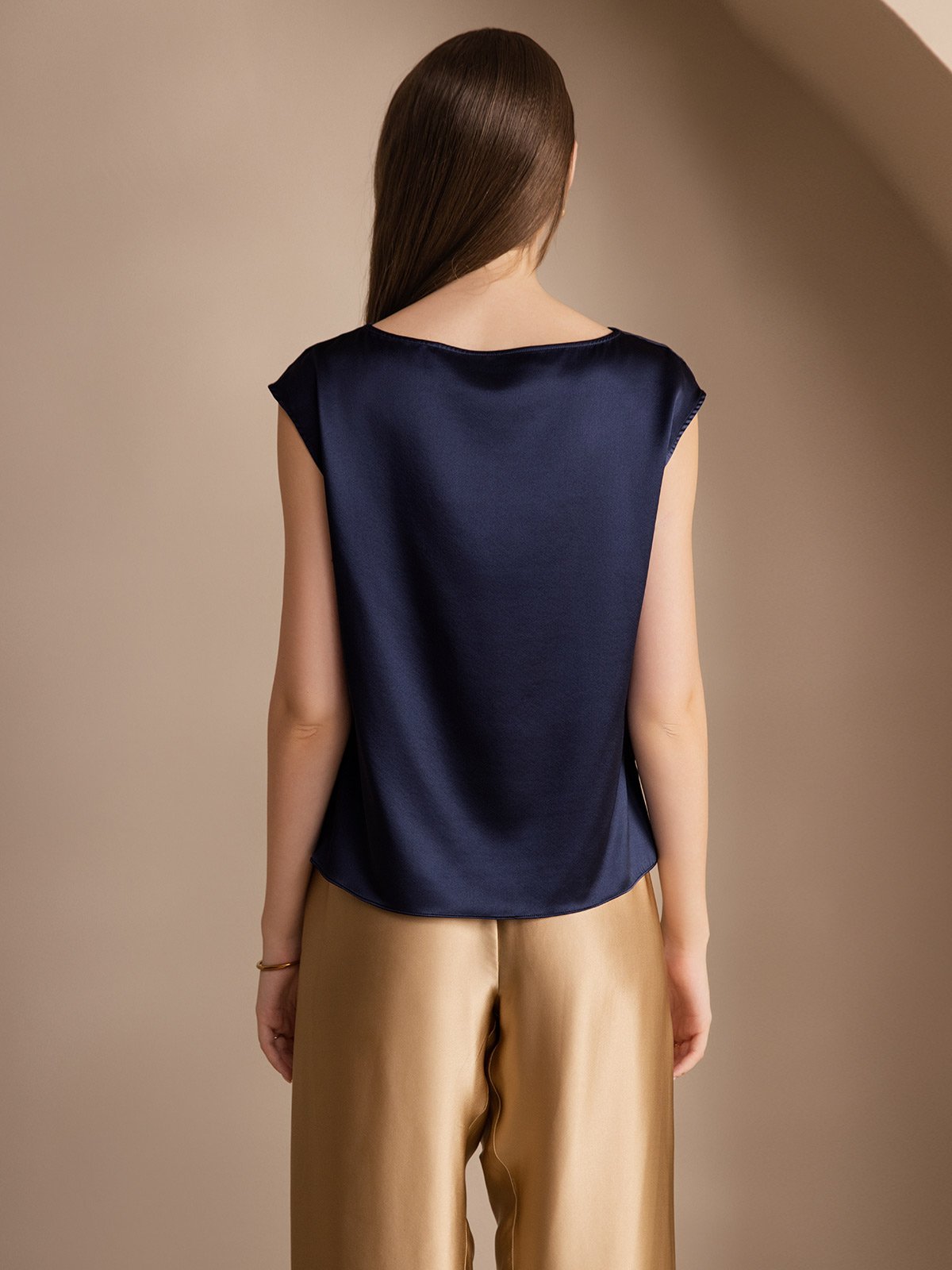 19Momme Silk Cowl Neck Sleeveless Top