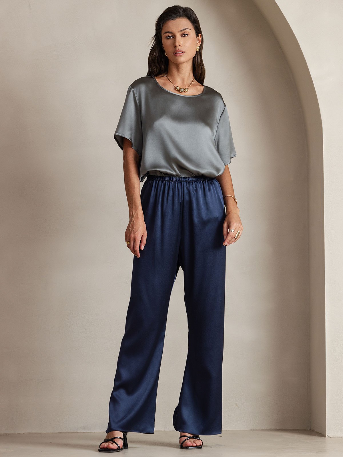 19Momme Fashionable High-Waisted Wide-Leg Pants