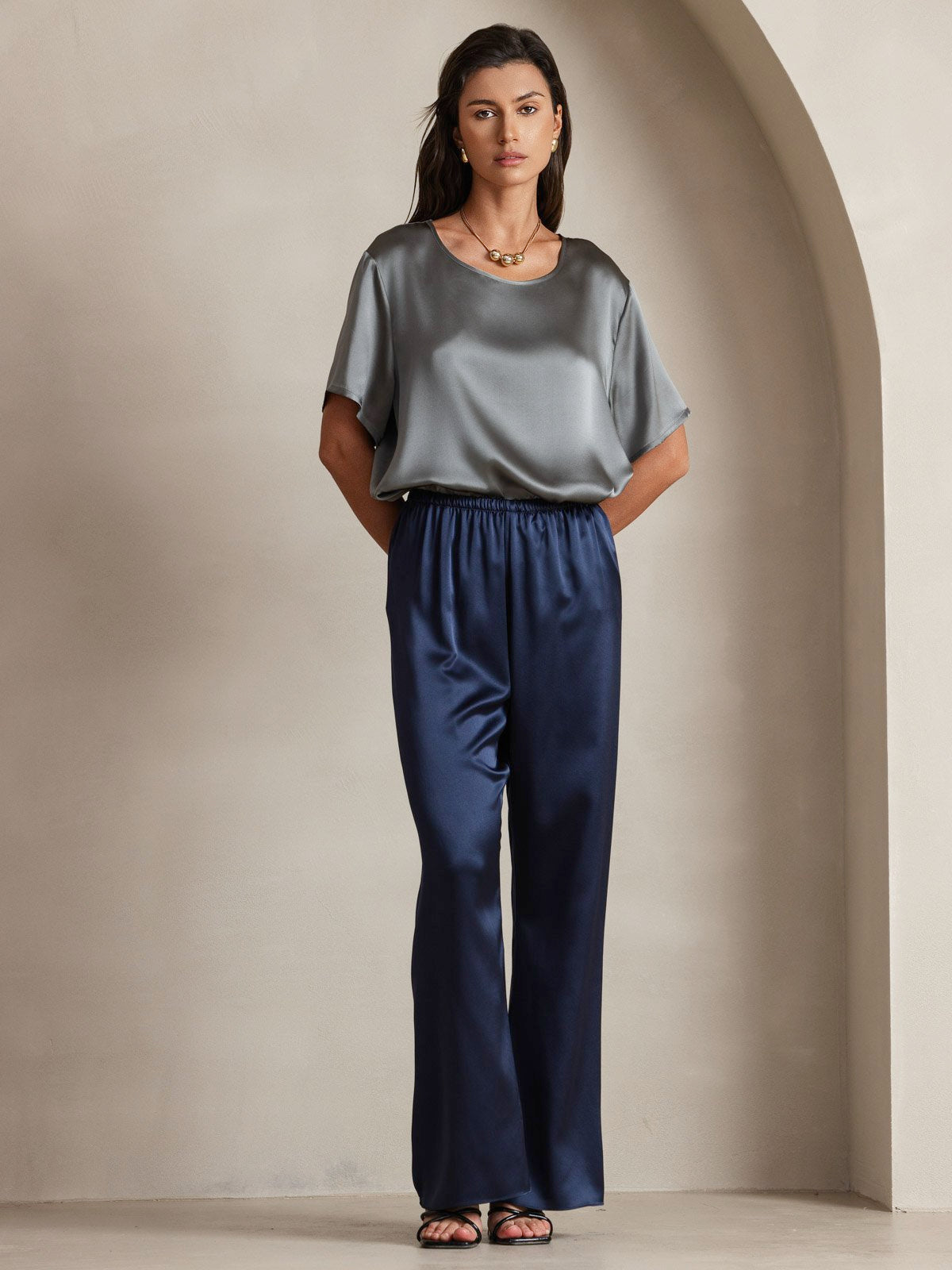 19Momme Fashionable High-Waisted Wide-Leg Pants