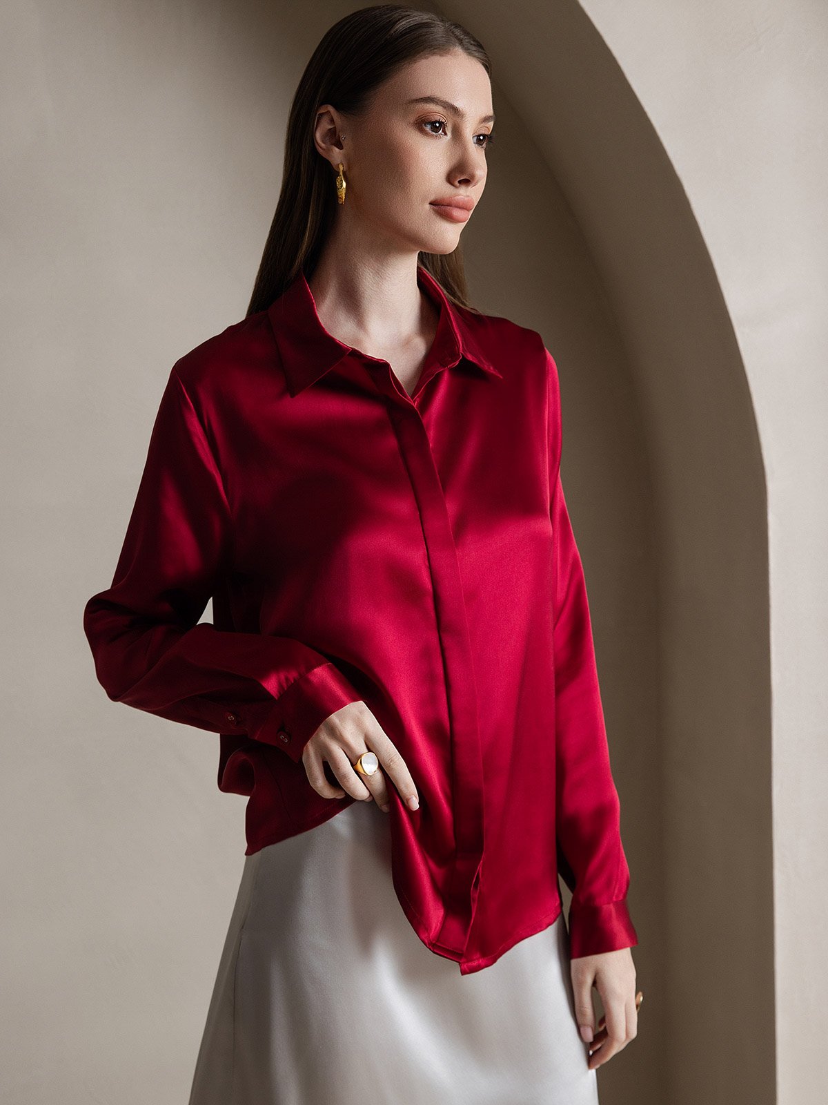 19 Momme Basic Silk Long-Sleeved Shirt