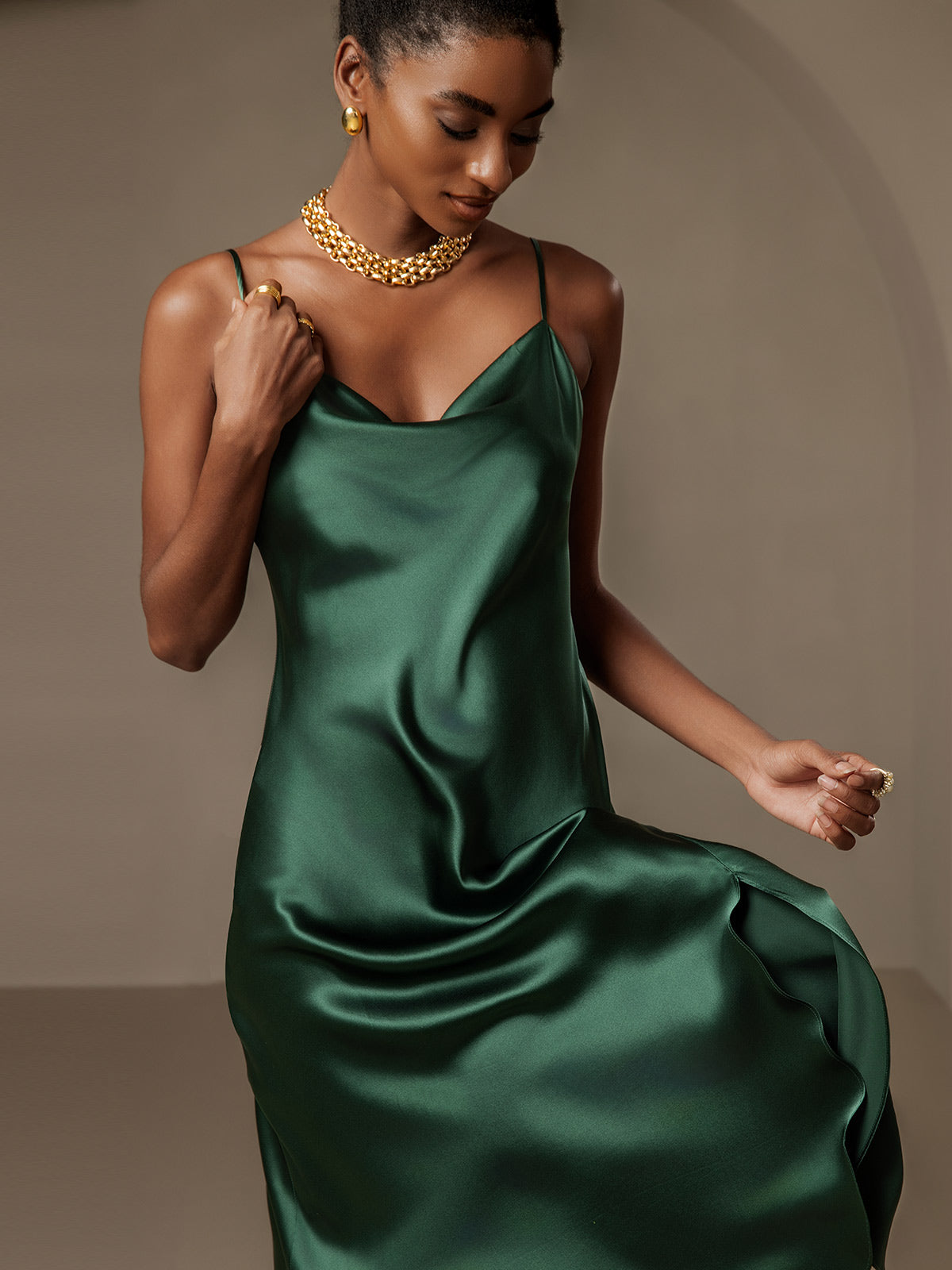 Pure Silk Spaghetti Strap Slit Long Dress