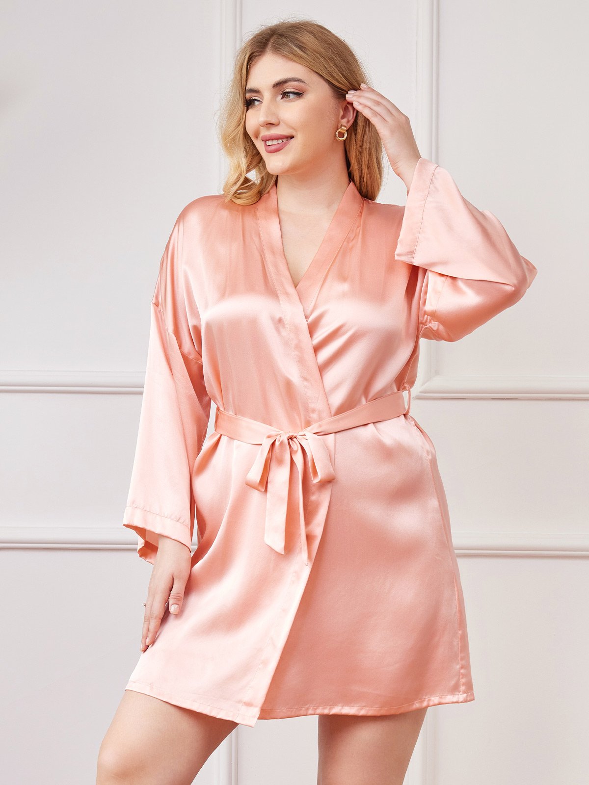 Plus Size Glossy Pure Silk Robe For Women