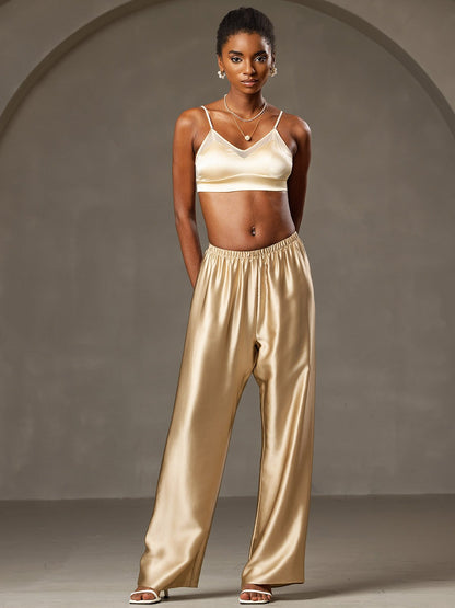 19Momme Fashionable High-Waisted Wide-Leg Pants