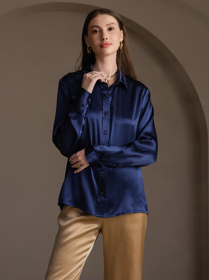 19 Momme Silk Solid Color Fashionable Basic Shirt