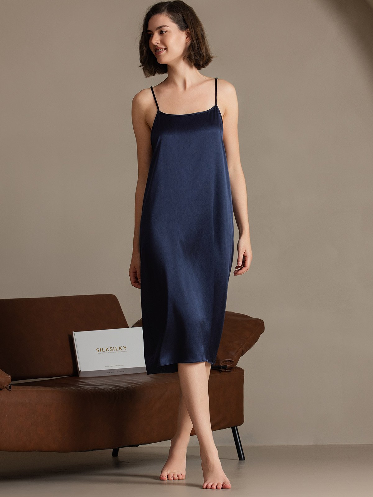 19Momme Silk Solid Color Spaghetti Strap Dress